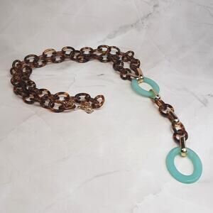 Tortoiseshell & Aqua Lariat Necklace
